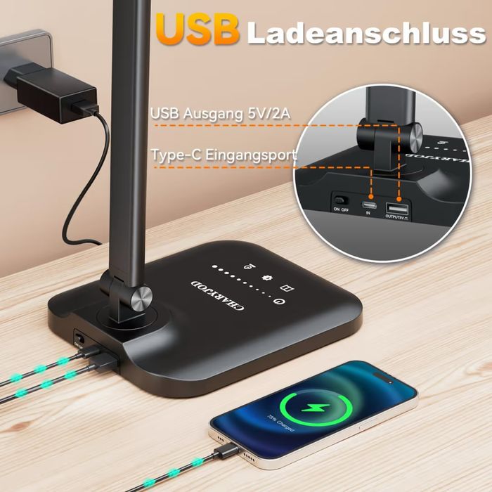 Димируема двойна LED настолна лампа 5 цветови температури 10 нива на яркост – USB
