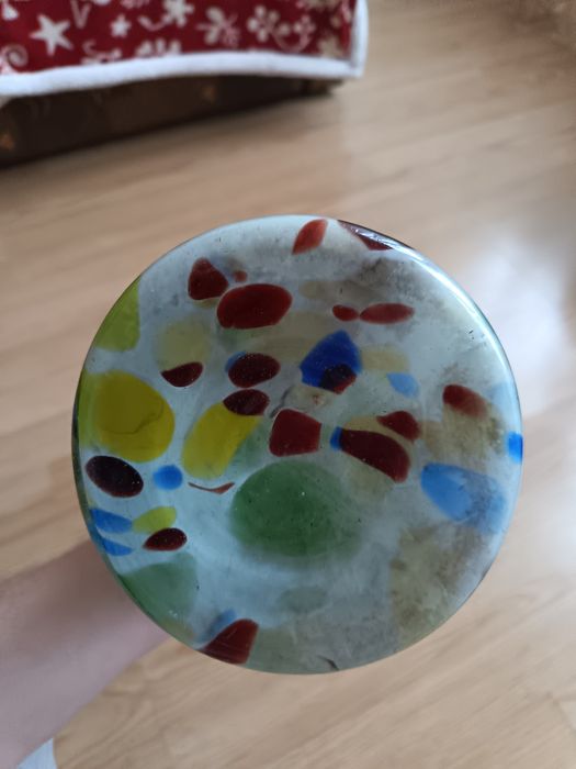 Vază centrală din sticlă, stil Murano multicolor vintage, sticlă de sf