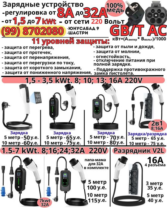 2в1 Зарядка и Разрядник 3.5 кВт (16А) GB/T AC, V2L (16А)