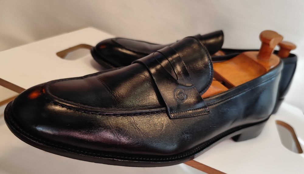 Pantofi loafer penny 45 lucrati manual Pollini piele naturala superioara negru