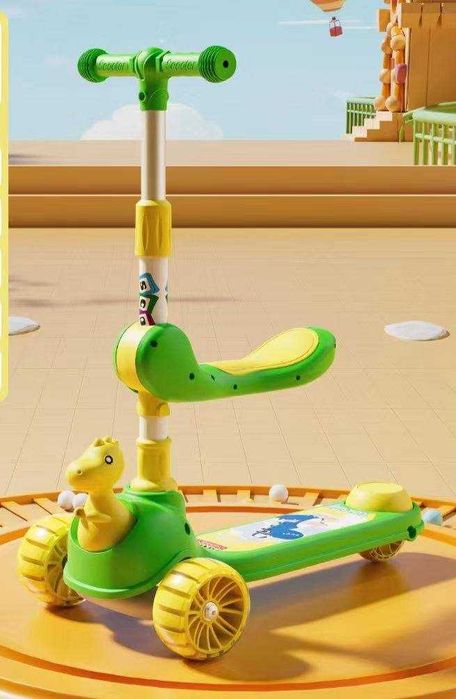 Новый детский самокат с динозавриком. Отличный подарок к празднику.