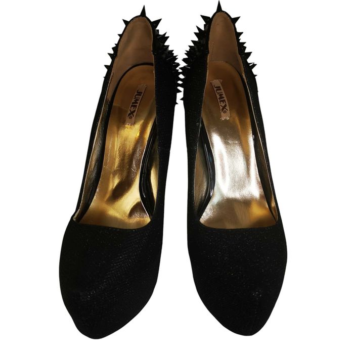 Елегантни черни токчета с шипове за сцена, парти или фотосесия, 38