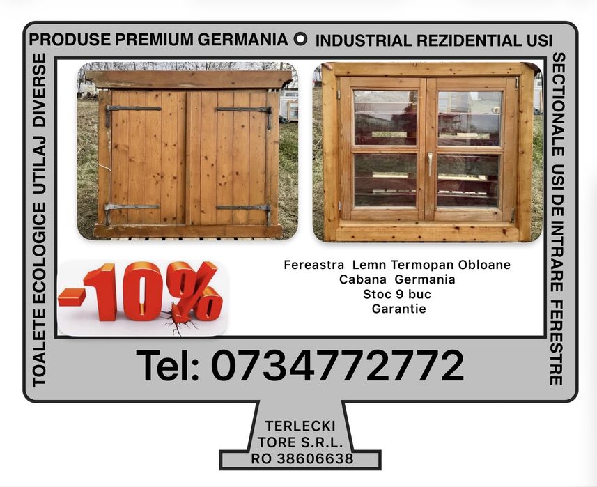 FERESTRA LEMN TERMOPAN  OBLOANE  cabana rustic geam  H 104 x L 119 Garantie