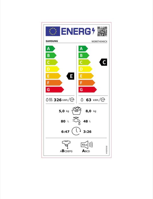 Пералня със сушилня Samsung WD80T4046CX/LE, Пране 8 кг, Сушене 5 кг,
