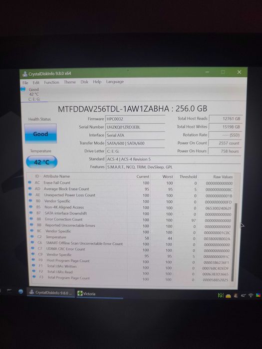 SSD Micron 1300 256GB M.2 SATA – 95% Health – Testat