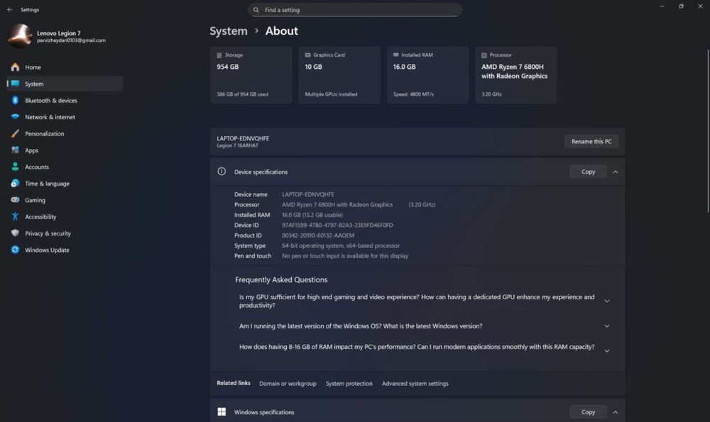 LENOVO LEGION 7 / AMD Ryzen 7 6800H / 1 TB (16 GB RAM) / AMD RX 6700M