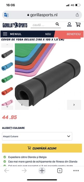 Covor sala saltea yoga Deluxe (190 x 100 x 1,5 cm) made in Germany noi