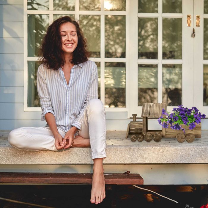 Trenulet decorativ cu suport pentru flori lemn flambat 21 x 38 x 13 cm