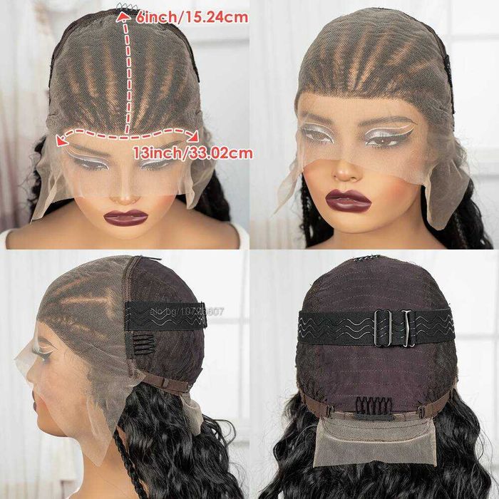 Екзотична черна синтетична перука с пълзящи плитки  - Lace Front 13x6