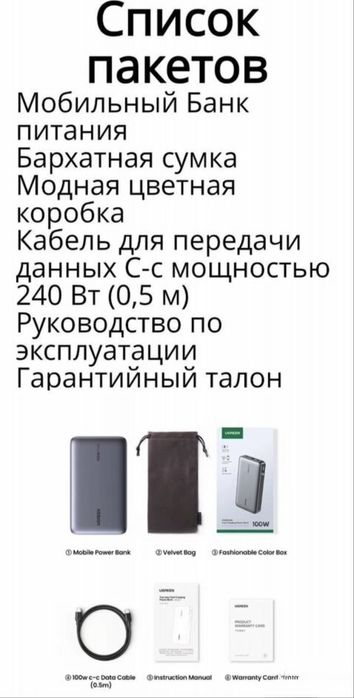 Мощный повербанк Ugreen 100W для MacBook и смартфонов