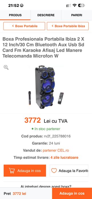 Boxa Profesionala Portabila Ibiza 2 X 12 Inch/30 Cm Bluetooth SCHIMB