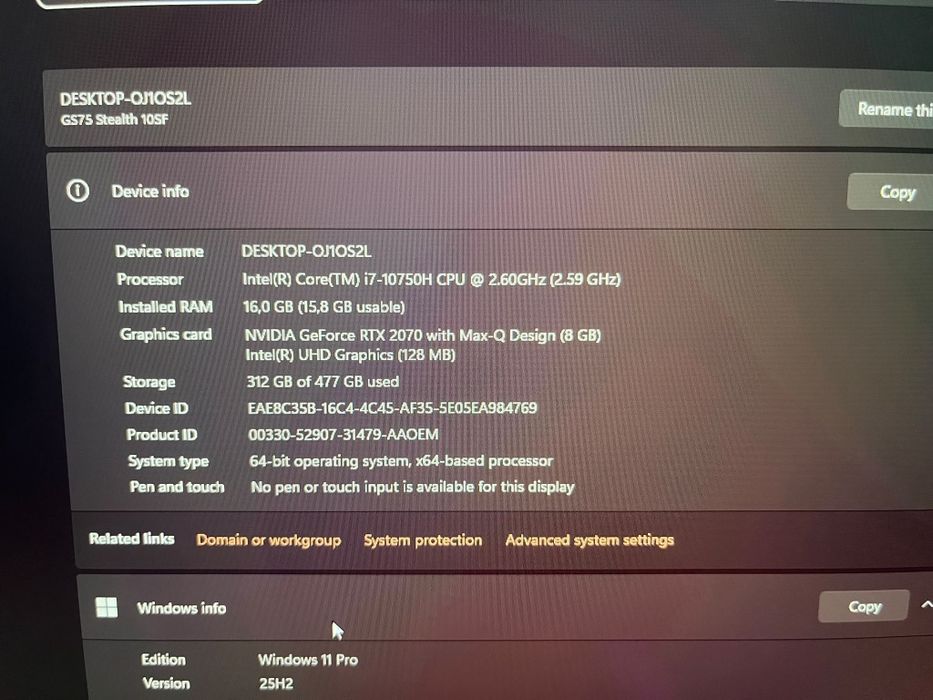 Vând laptop gaming MSI GS75 Stealth 10SF – RTX 2070, i7, 16 GB RAM, ecran 240 Hz