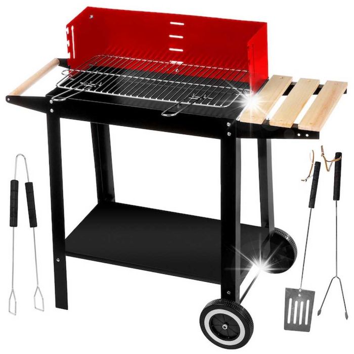 Градинско барбекю на колела,емайлирано,4 степени + Подарък 3 прибора.
