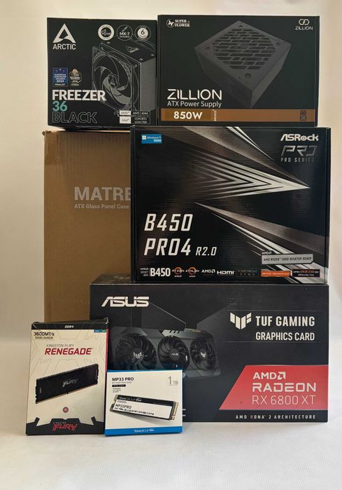 Геймърски компютър AMD Ryzen 7 5700X, ASUS TUF RX 6800XT, 32GB ram