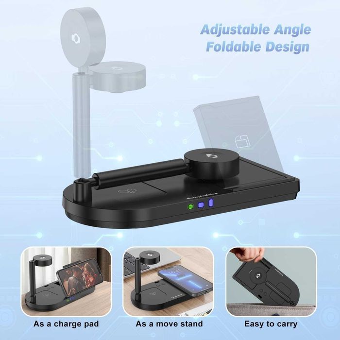 4 в 1 безжична зарядна станция Qi 15W за телефон,Apple Watch и AirPods