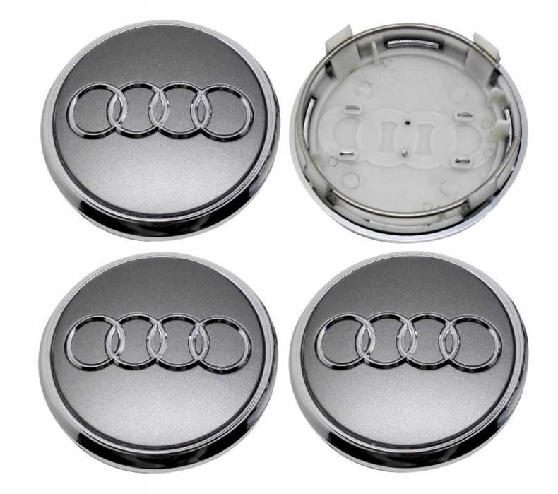 Set 4 Embleme Capace Jante Roti Audi 61mm Negru/Gri/Crom cod 4M0601170