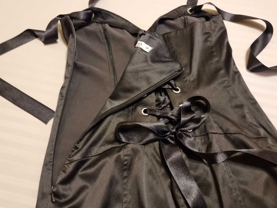 Rochie satin, sarafan negru, marimea 38