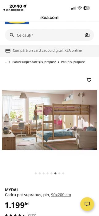 Pat dublu ( supraetajat ) de copii , lemn masiv de pin natur .