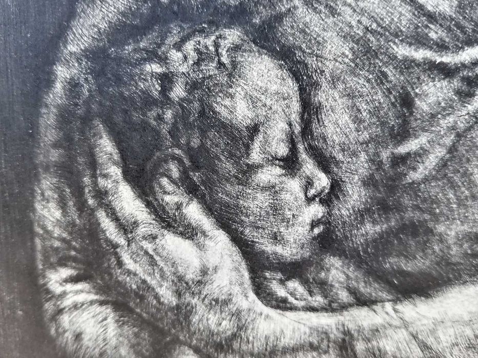 Tablou vechi - gravura - materna - nesemnata