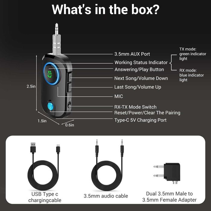 Bluetooth 5.3 жак за предавател, 2 в 1 Airfly Bluetooth
