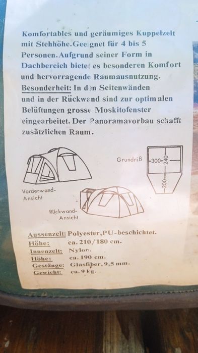 Cort 6-8 persoane, H interior 1.90 m, camping munte/mare, Germania