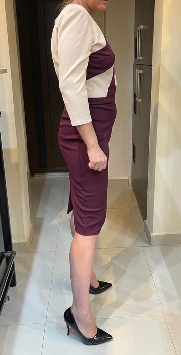 Rochie office crem cu grena