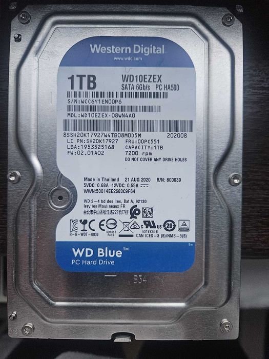 HDD Western Digital WD Blue 1TB – SATA 6Gb/s, 7200 RPM (WD10EZEX)