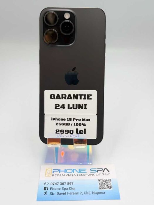 iPhone 15 Pro Max 256Gb 100%- Din magazin,cu garantie! RATE TBI !