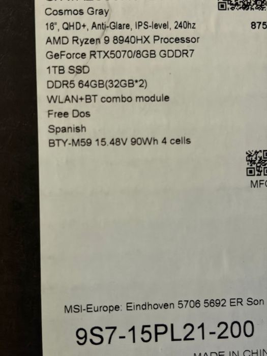 NOU Laptop Gaming MSI Crosshair A16 HX Ryzen 9 8940HX 64GB RTX5070