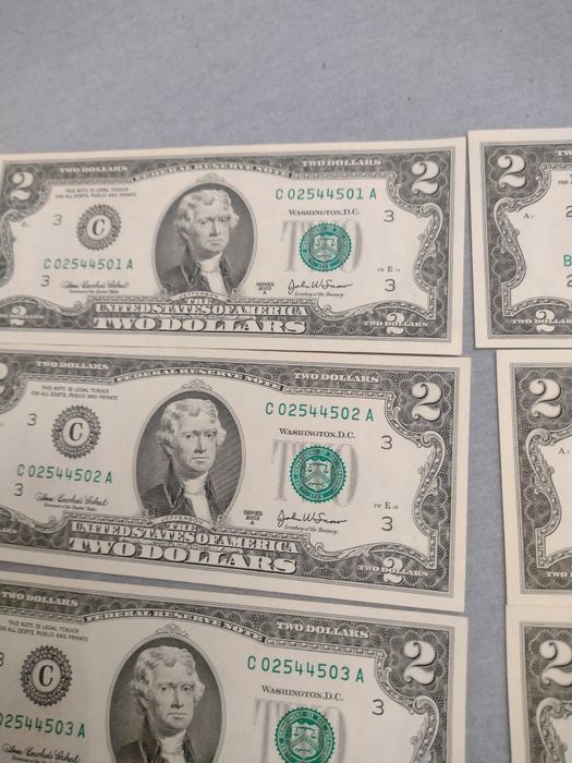 17 bancnote de colecție 2 dollari serii consecutive