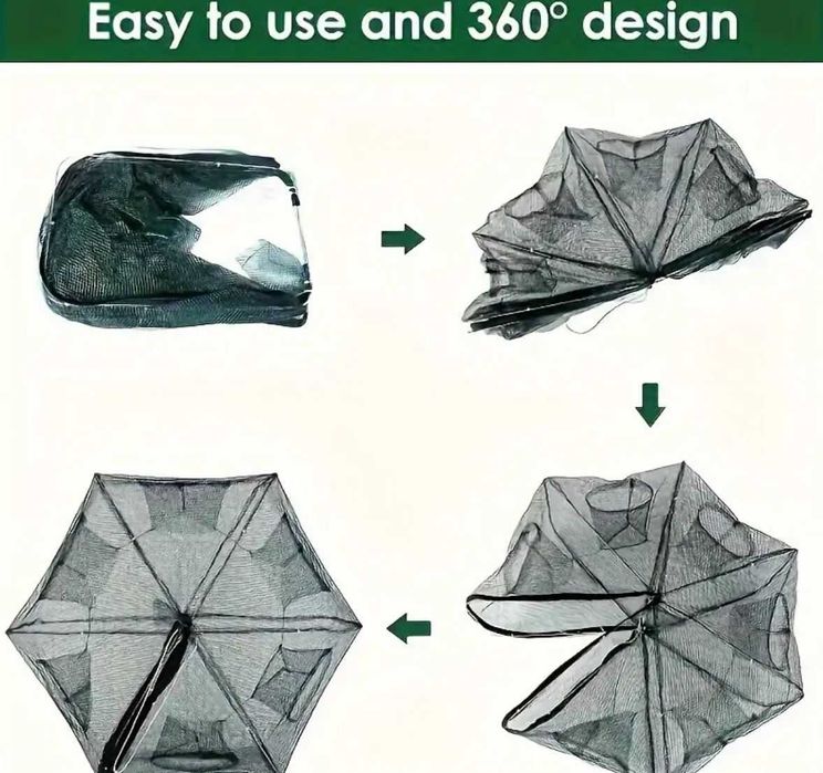 Мрежа/кош за улов на риба или раци - със 8 отвора -70 см, сгъваема