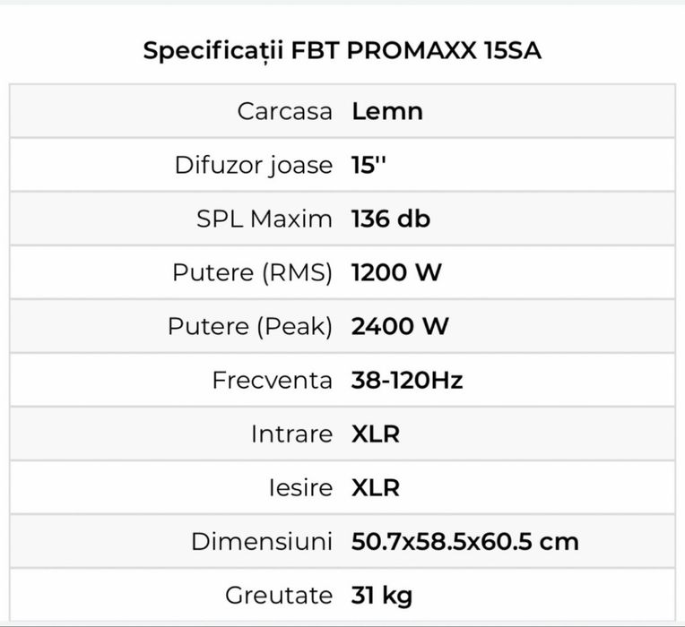 Subwoofer bass activ FBT PROMAXX15SA