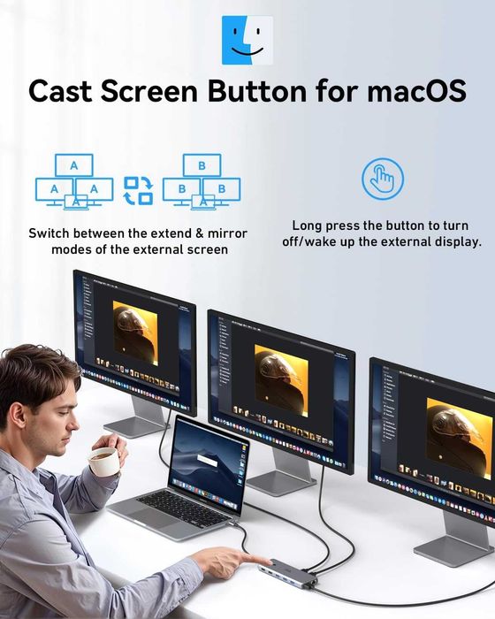 USB C Докинг станция Мултимонитор Лаптоп 2 HDMI DP/USB C  13 в 1