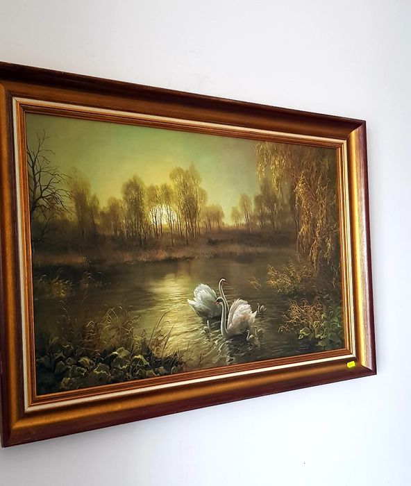 Oglindă /Tablou vechi cu ramă din lemn masiv