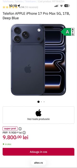 iPhone 17 Pro Max deep blue 1TB • NOU / SIGILAT • garantie •