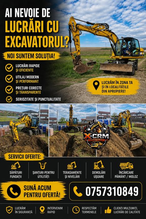 Închiriere excavator JCB JS145W (16t) + operator