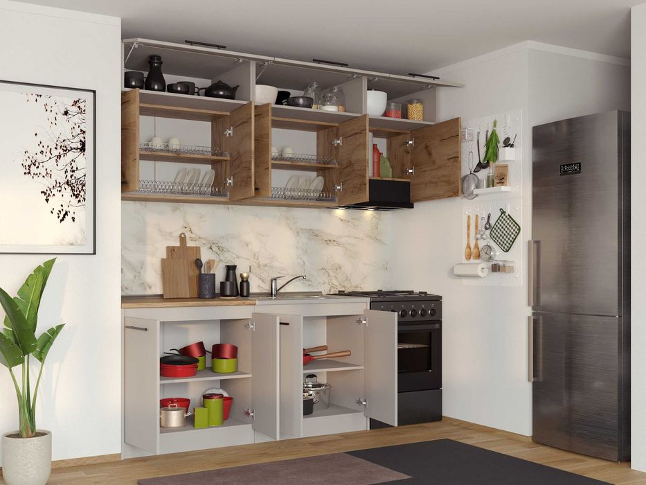 Set Mobila Bucatarie Linea 220 Casmir / Stejar C25 - Transport Gratuit