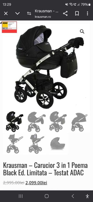 Carucior Krausman 3 în 1 Poema Black ed. Limitata