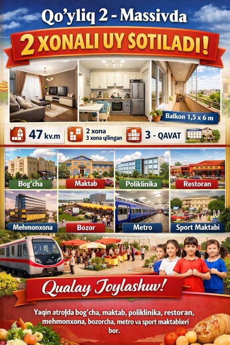 Qo'yliq 2 xonali kvartira