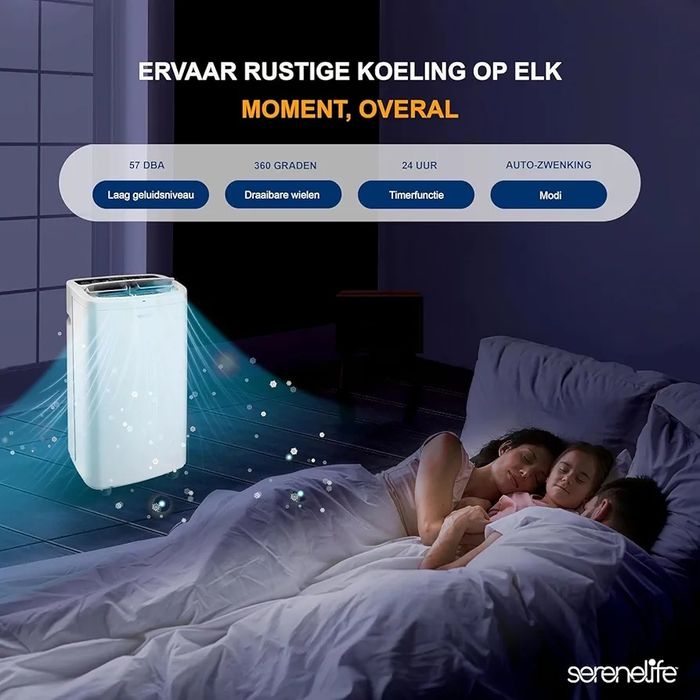 3-в-1 Мобилен климатик SereneLife 13000 BTU, охлаждане + вентилация + функция влагоуловител