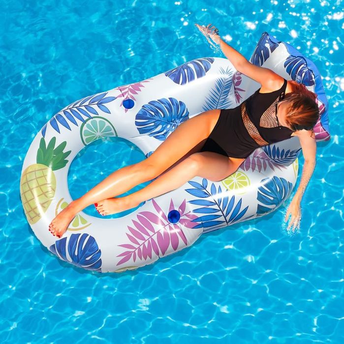 Saltea gonflabilă pentru piscină şezlong cu tetieră suport băutură și lumini – Multicolor