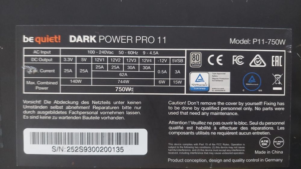 Sursă be quiet! Dark Power Pro 11 750W Platinum – Defectă / Pentru piese sau reparație