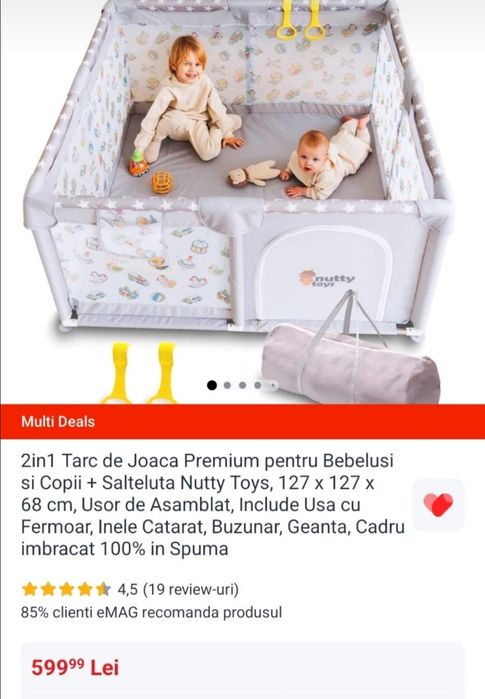 Țarc de joaca premium si salteluță 127x127x68