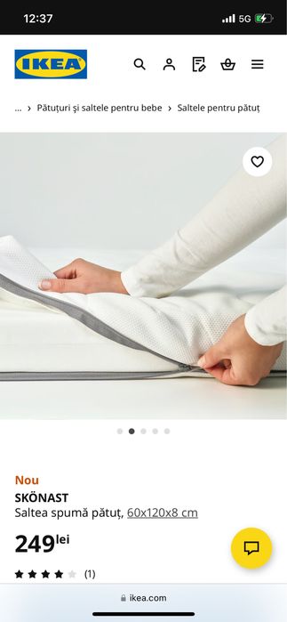 Patut copii, alb, 60x120 cm + saltea