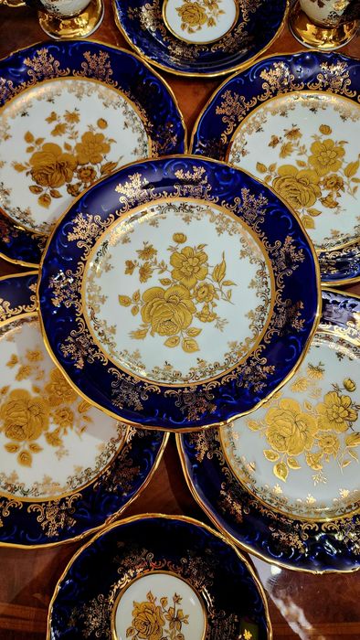 Шикарный чайный сервиз. Чехия.  Кобальт. Дёшево !