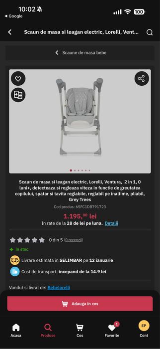 Scaun de masă bebe + leagăn + muzică