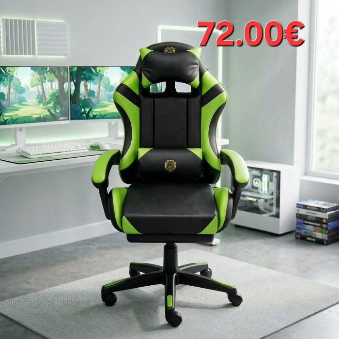 Геймърски стол с масажна функция, поставка за крака ,ергономична рамка