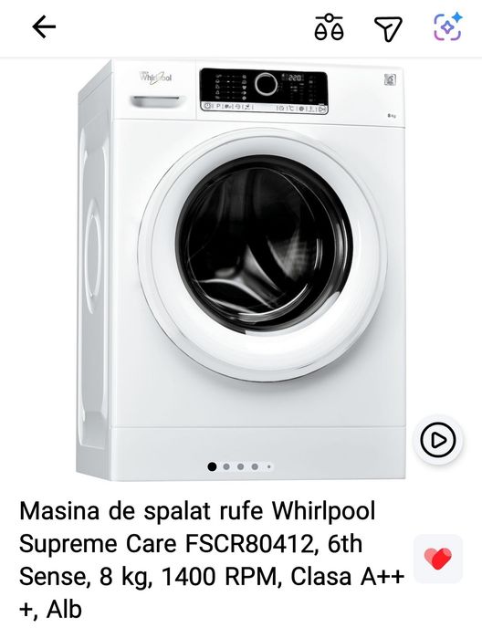 Mașină de spălat rufe Whirlpool Supreme Care, 8kg, 1400 rotații/min