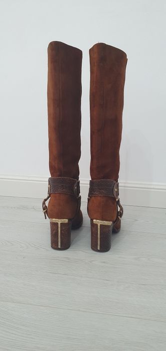 Cizme dama, din piele intoarsa, naturala, culoare maro, marimea 37