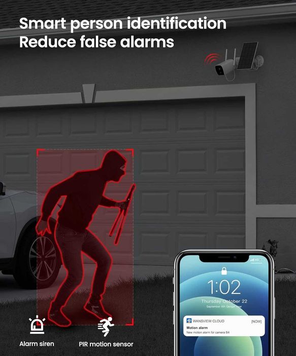 Cameră de supraveghere wireless WiFi wansview 2K cu Panou solar